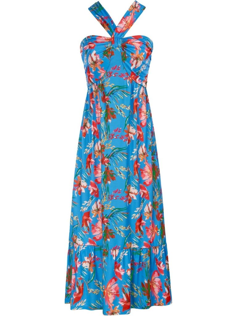 Women's Maxi Dress Blue Red Halter Neck Sleeveless A Line Summer Soft Comfort